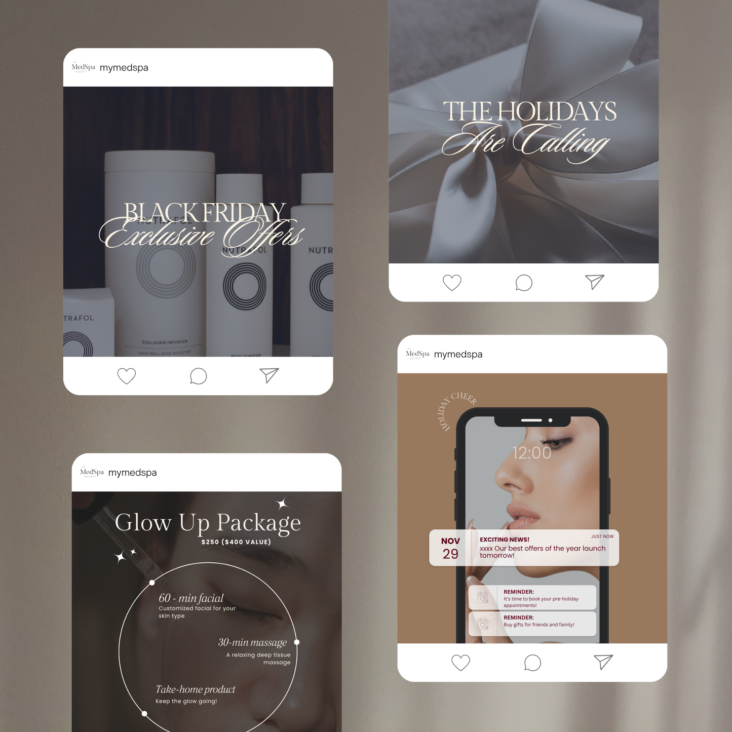 Medspa Holiday Promo Template Bundle Editable Canva Templates + Guide